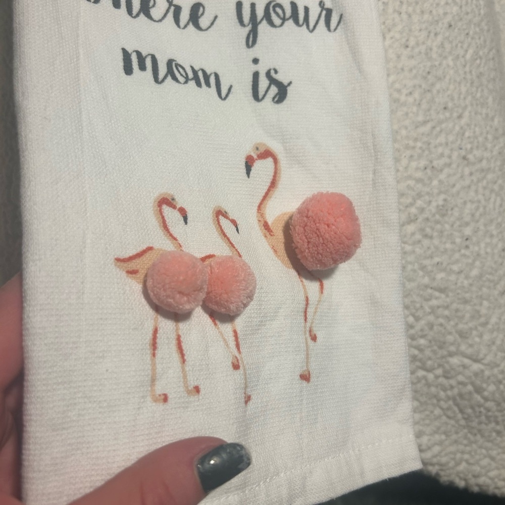 Cynthia Rowley White Towel with Pink Flamingo Embellishments - Picture 2 of 3